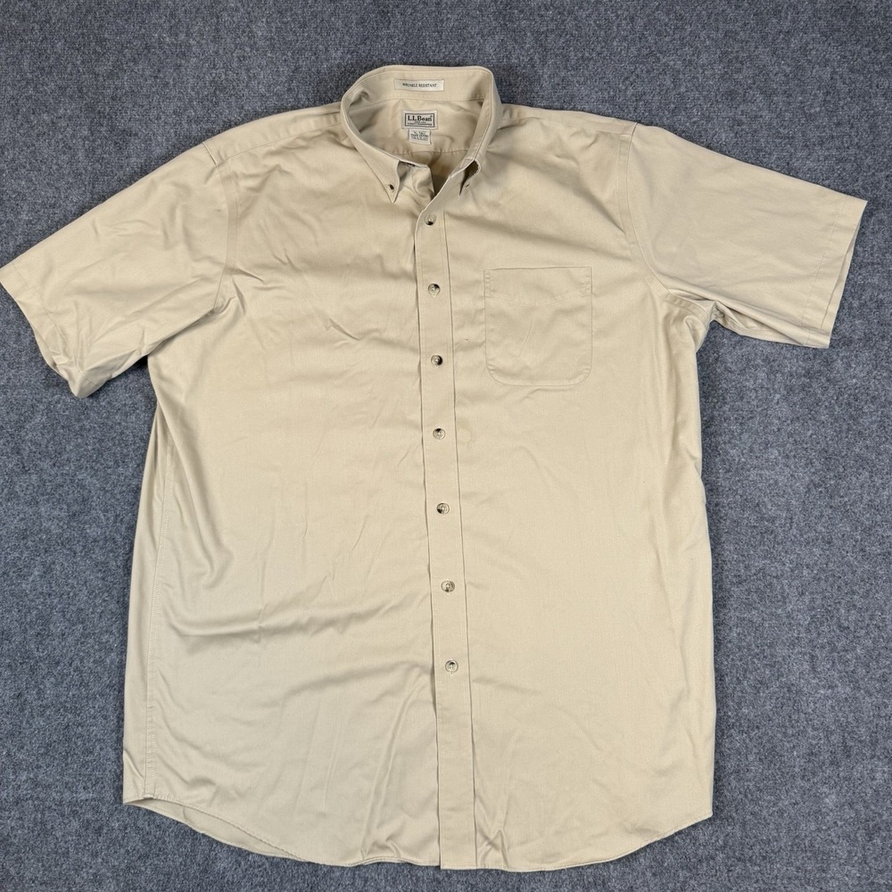 🌲 LL Bean Wrinkle Resistant Oxford Shirt Mens XL Tall Short Sleeve Khaki Tan